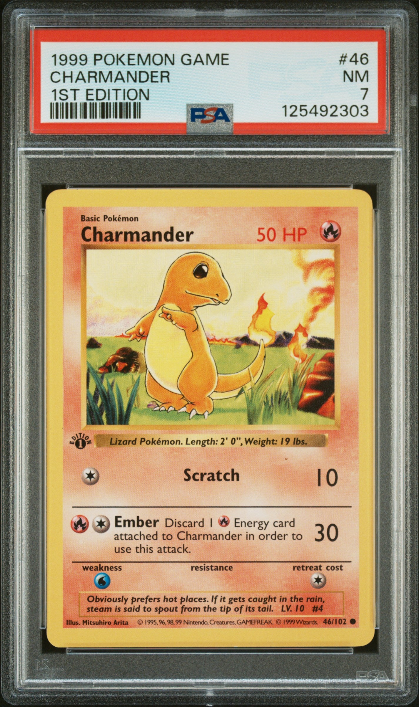 Charmander 1999 Pokemon Game #46 1st Edition PSA 7