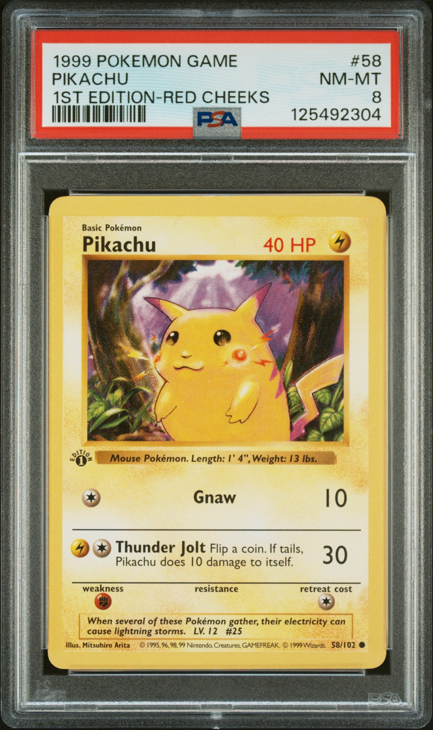 Pikachu 1999 Pokemon Game #58 1st Edition-Red Cheeks PSA 8