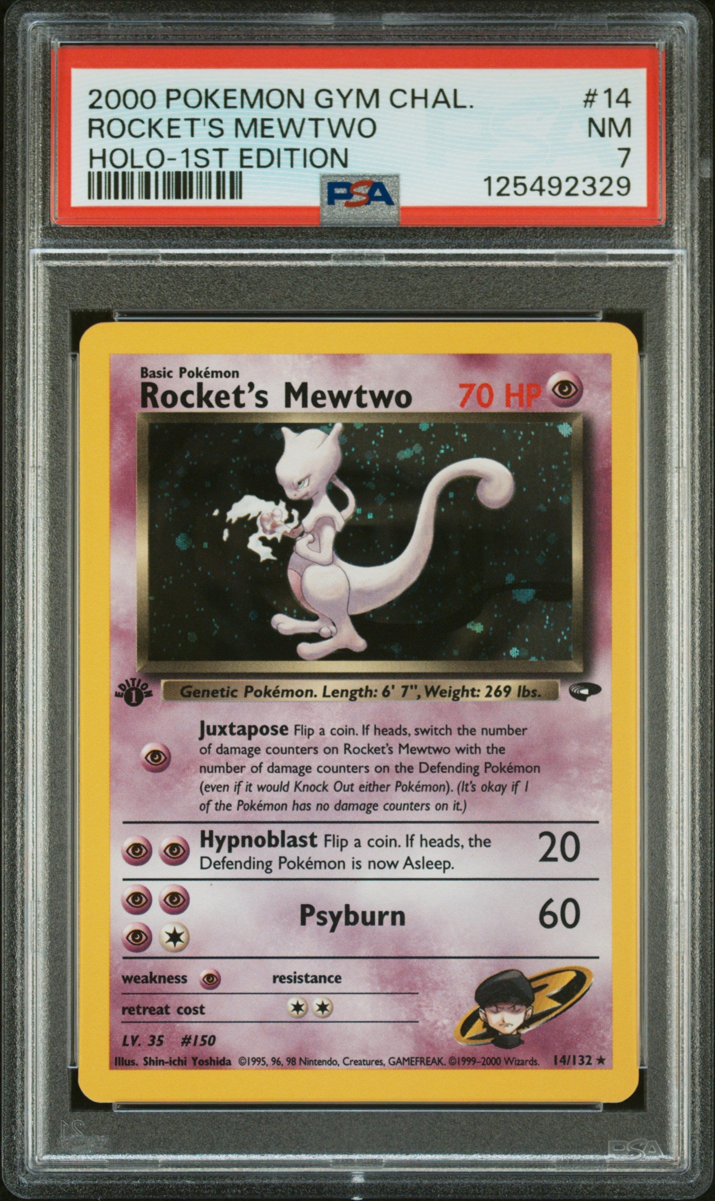 Rocket'S Mewtwo 2000 Pokemon Gym Challenge #14 Holo-1st Edition PSA 7