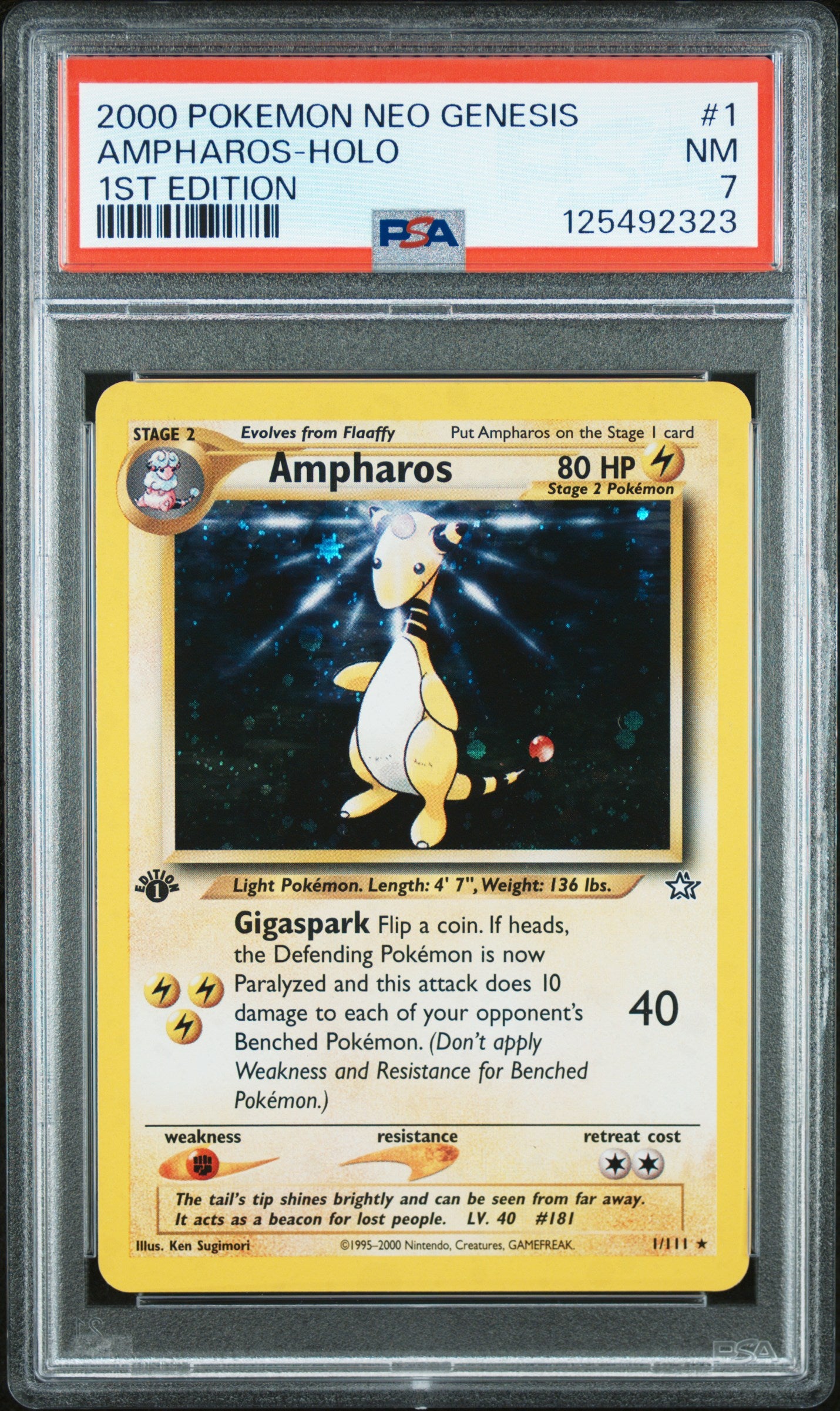 Ampharos-Holo 2000 Pokemon Neo Genesis 1st Edition #1 1st Edition PSA 7