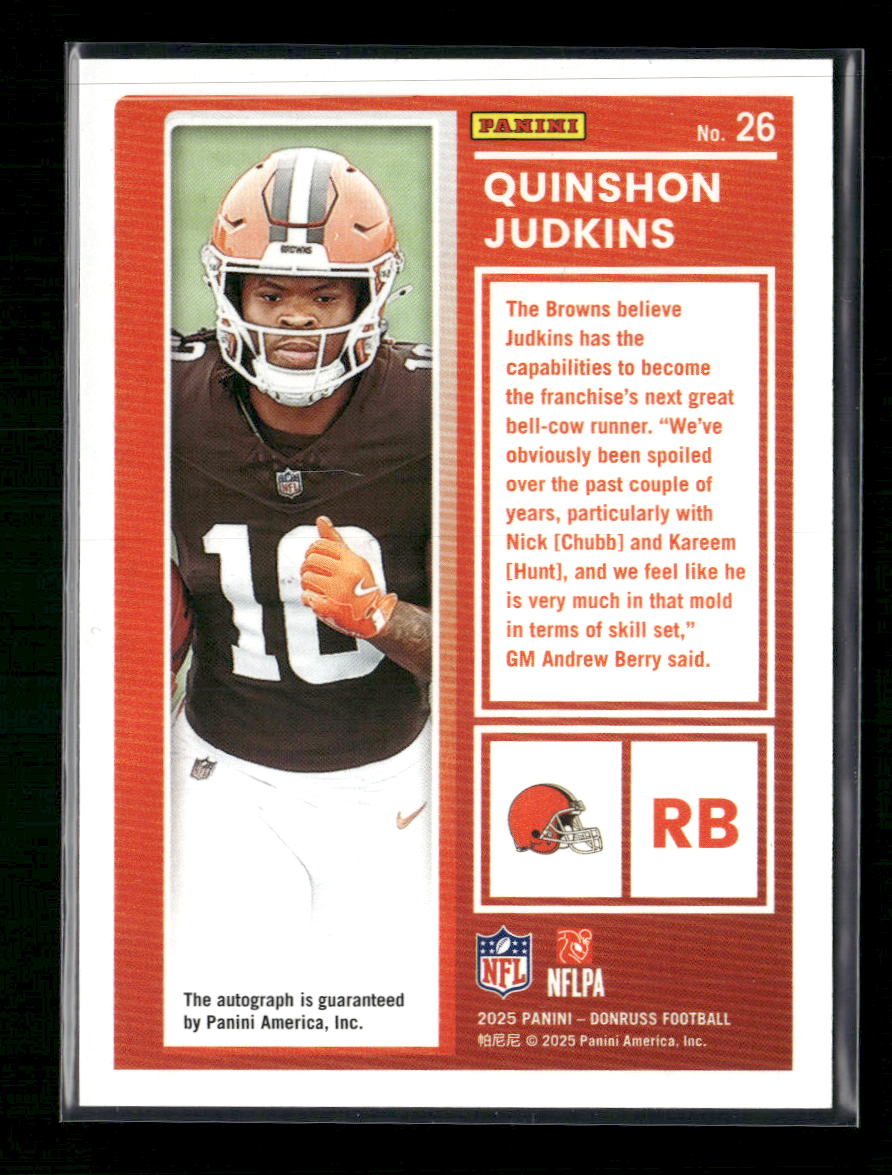 Quinshon Judkins Donruss #26 Red Auto /299 The Rookies