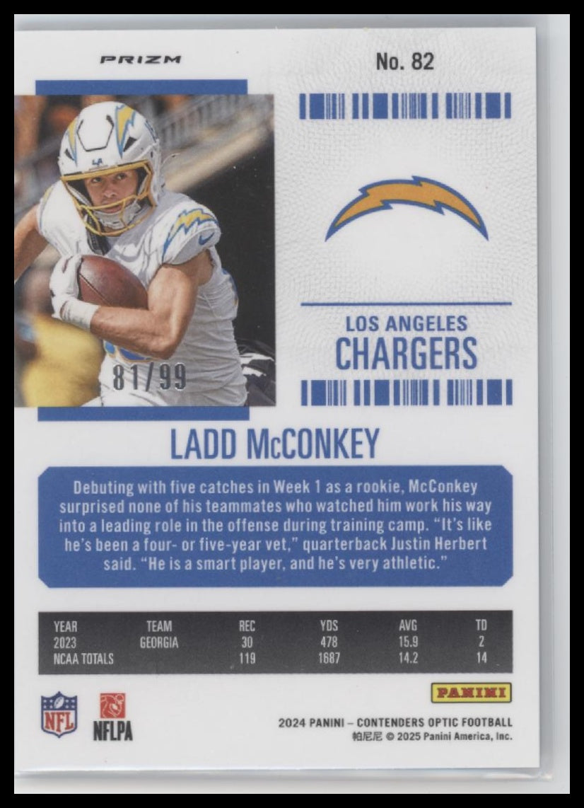 2025 Panini Contenders Optic Ladd McConkey #82 Rookie Ticket #/99