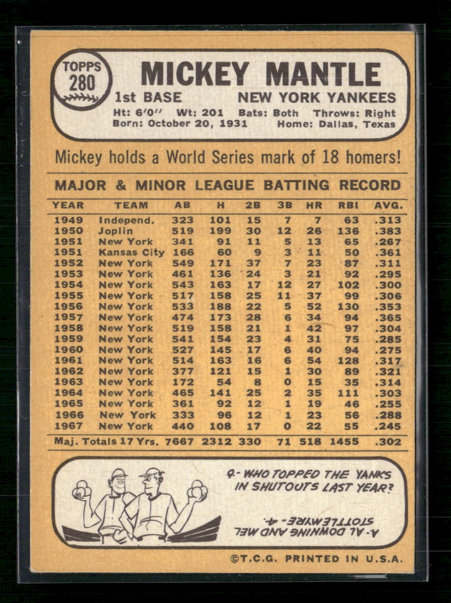 Mickey Mantle 1968 Topps #280
