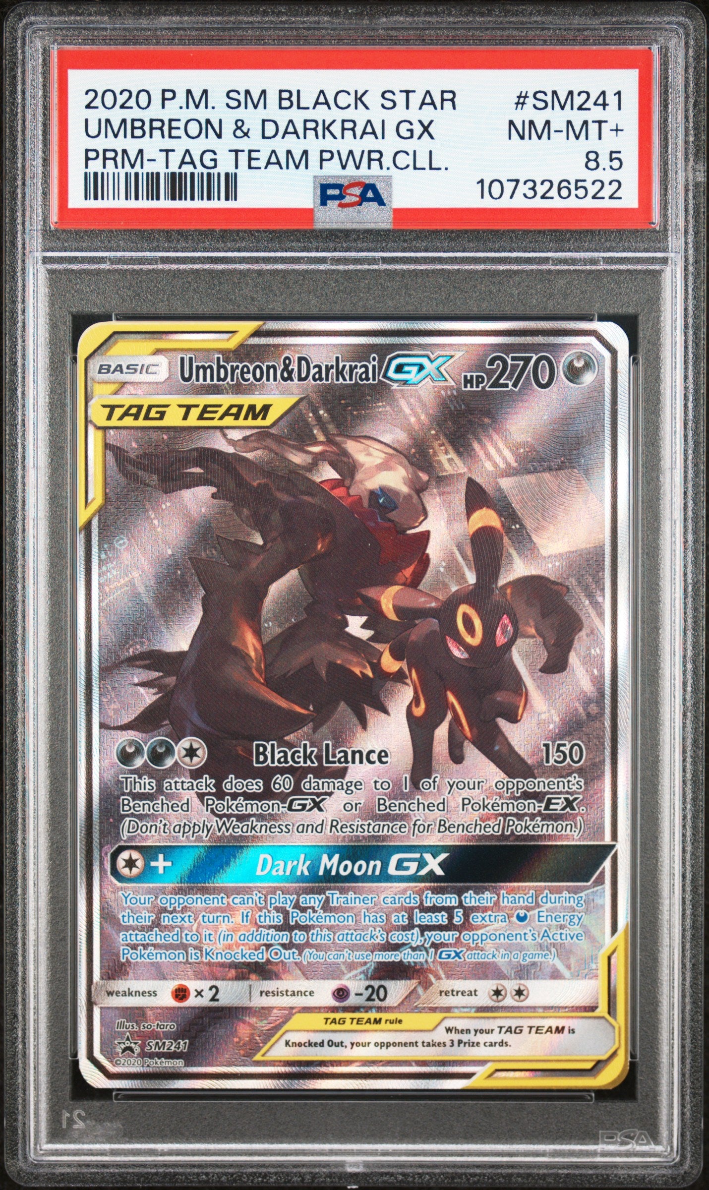 Umbreon & Darkrai Gx 2020 Black Star Promo #SM241 Prm-Tag Team Pwr.Cll. PSA 8.5