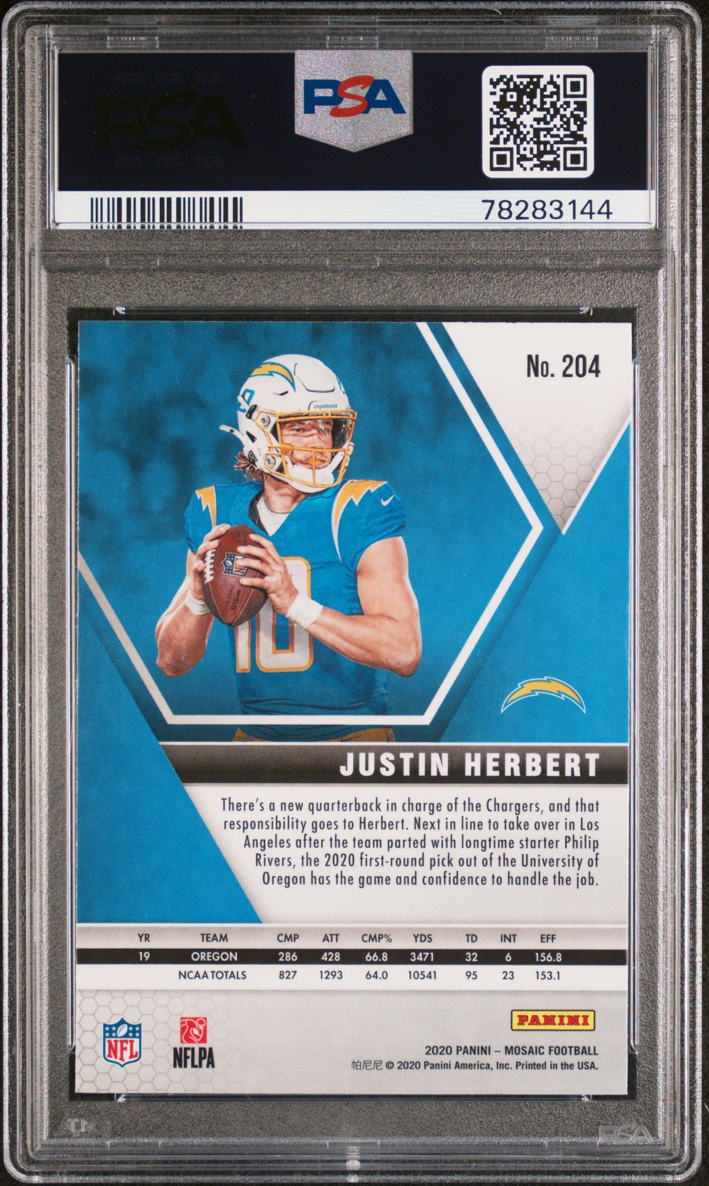Justin Herbert 2020 Panini Mosaic #204 PSA 8