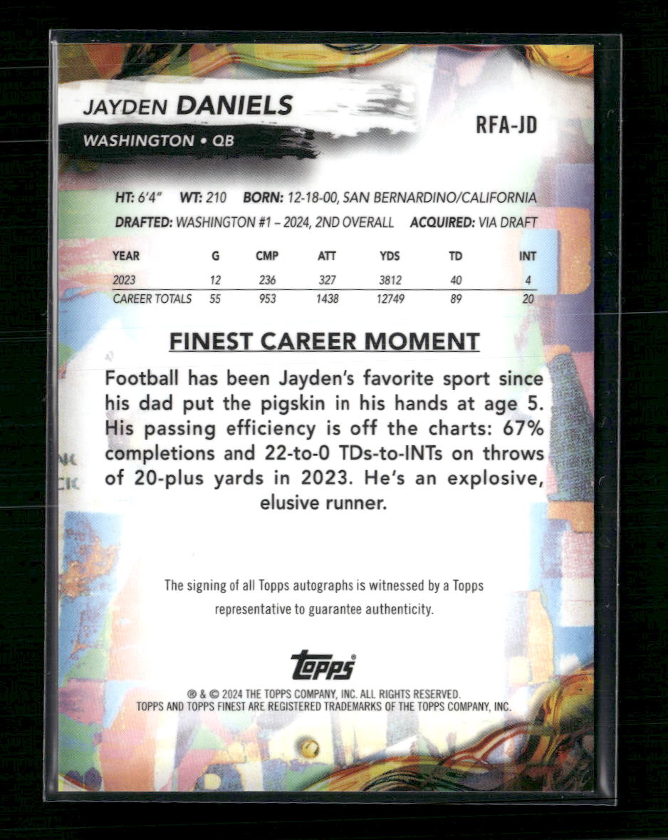 Jayden Daniels 2024 Finest #RFA-JD Rookie Finest Autographs Oil Spill Refractor