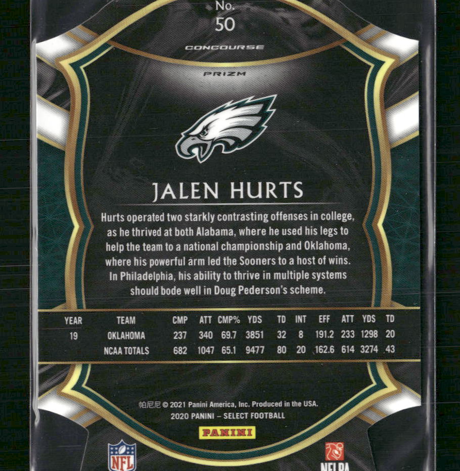 Jalen Hurts 2020 Panini Select #50 Rookie Card Blue Prizm