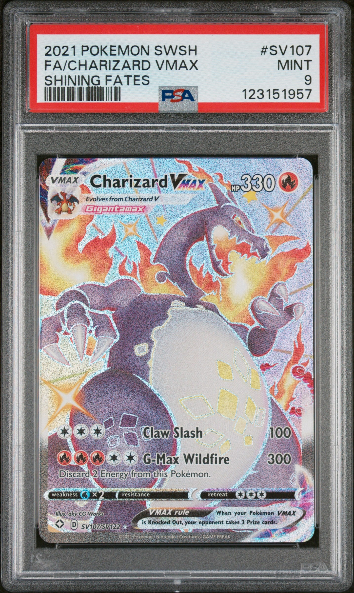 2021 Pokemon Sword & Shield Shining Fates Charizard Vmax 9 PSA #SV107
