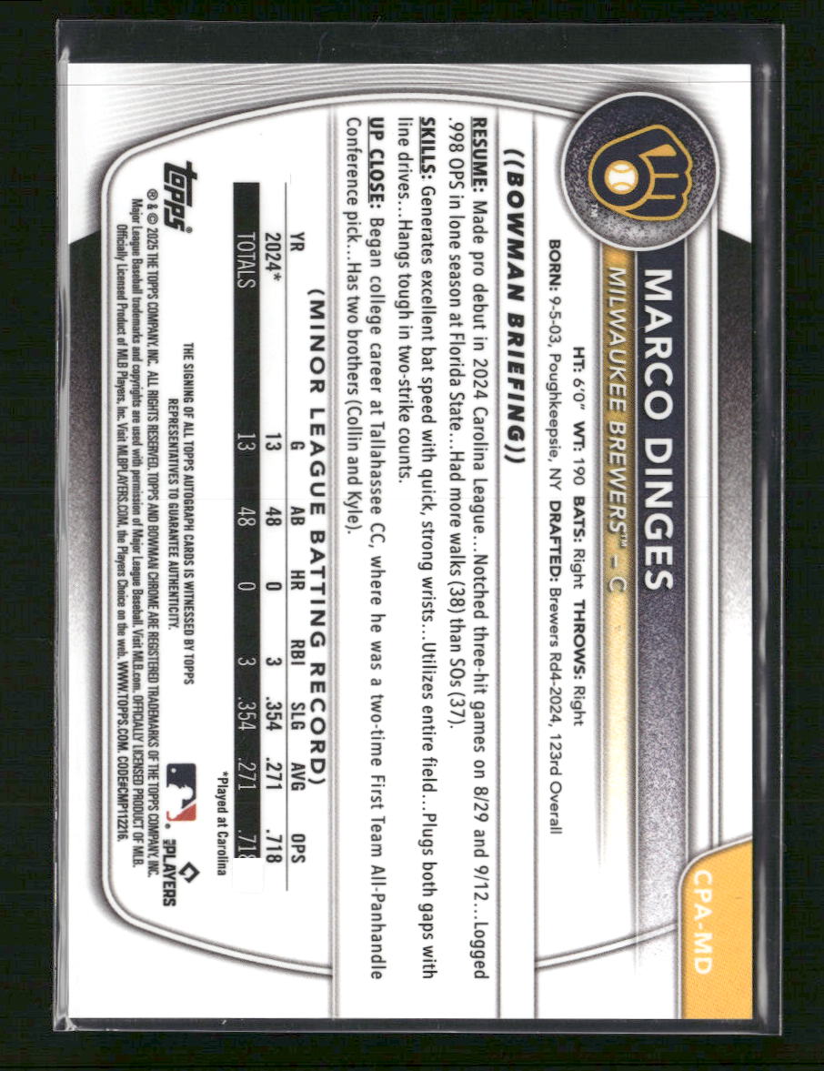 2025 Bowman Chrome Bowman Chrome Prospects Auto Green Lava Marco Dinges #/99