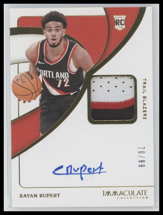 2023-24 Panini Immaculate Collection Rayan Rupert Rookie #/99 Patch & Auto #123
