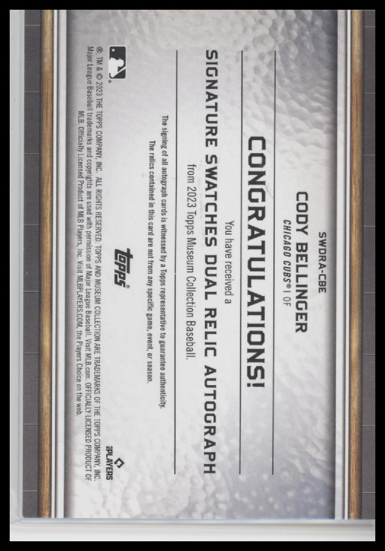 2023 Topps Museum Collection #SWDRA-CBE Autographs Gold Cody Bellinger #/25 Auto