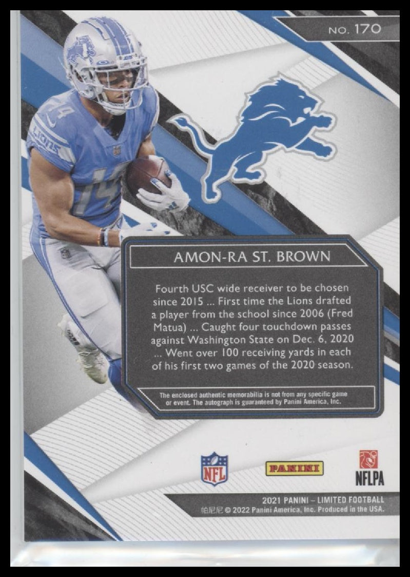 2021 Panini Limited Amon-Ra St. Brown Rookie #/99 Patch & Auto #170