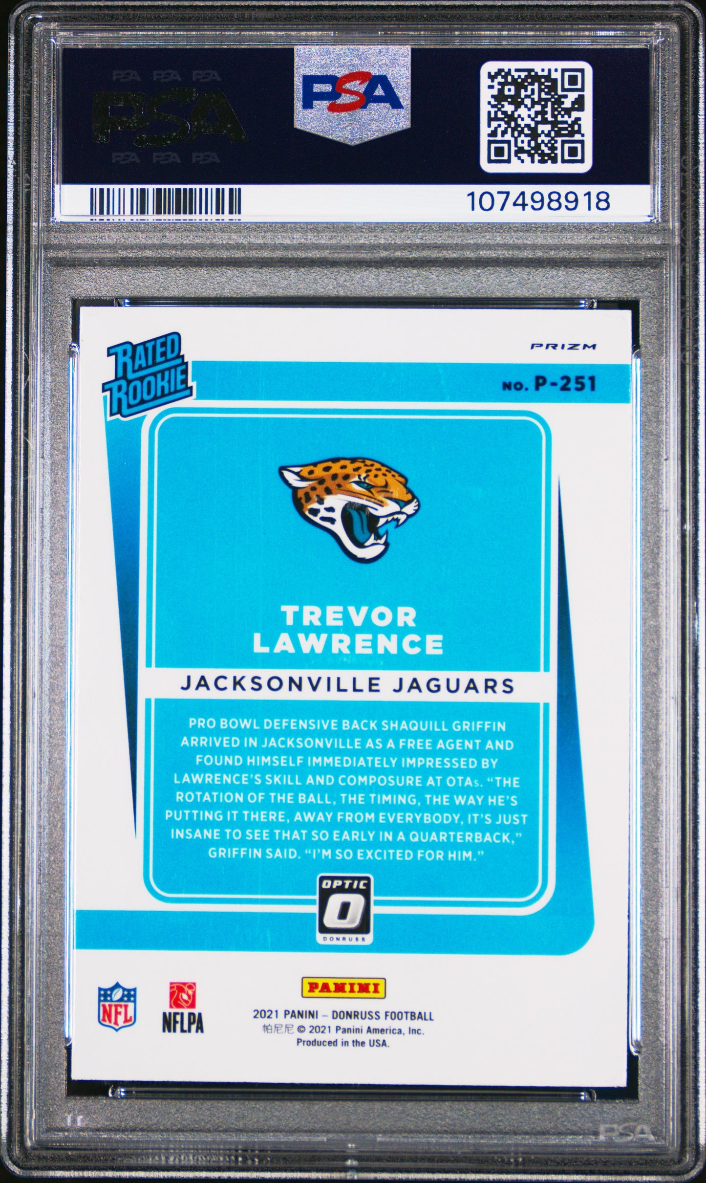 2021 Panini Donruss Optic Preview-Holo Trevor Lawrence 8 PSA #P251