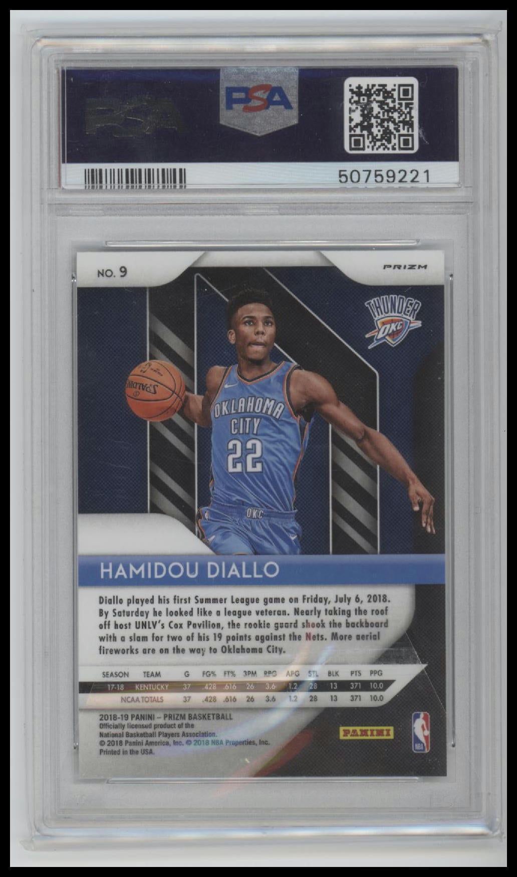 2018 Panini Prizm Silver Prizm Hamidou Diallo 9 PSA #9