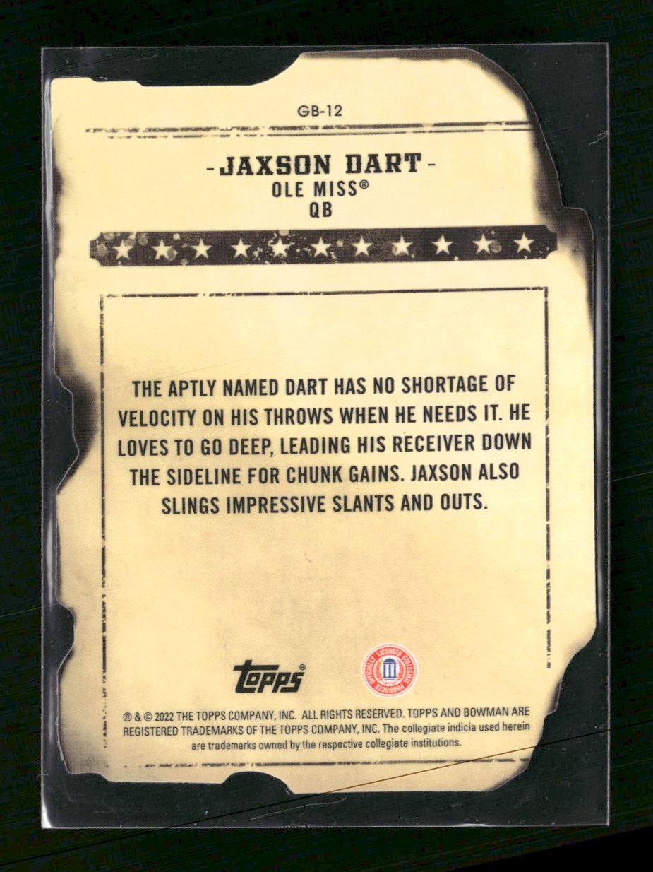 2022-23 Bowman's Best University Gunslingers & B Die Cut Jaxson Dart #GB-12