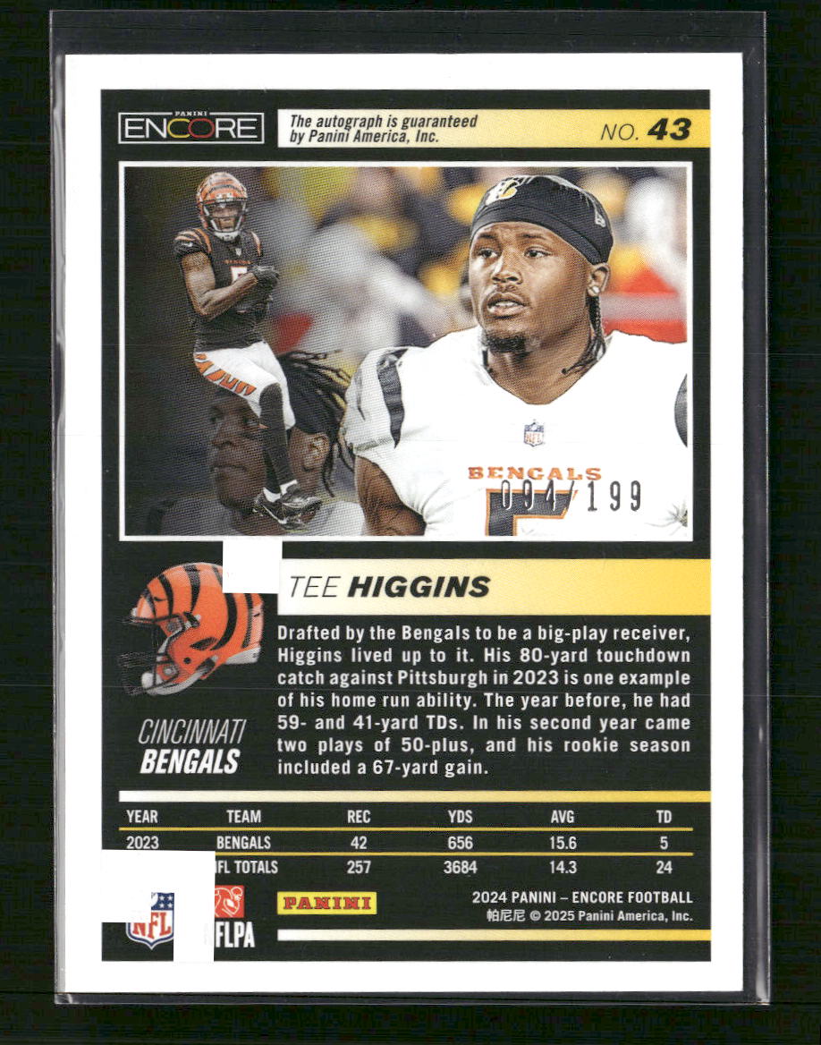 2024 Panini Encore Autographs Tee Higgins #/199 Auto #43