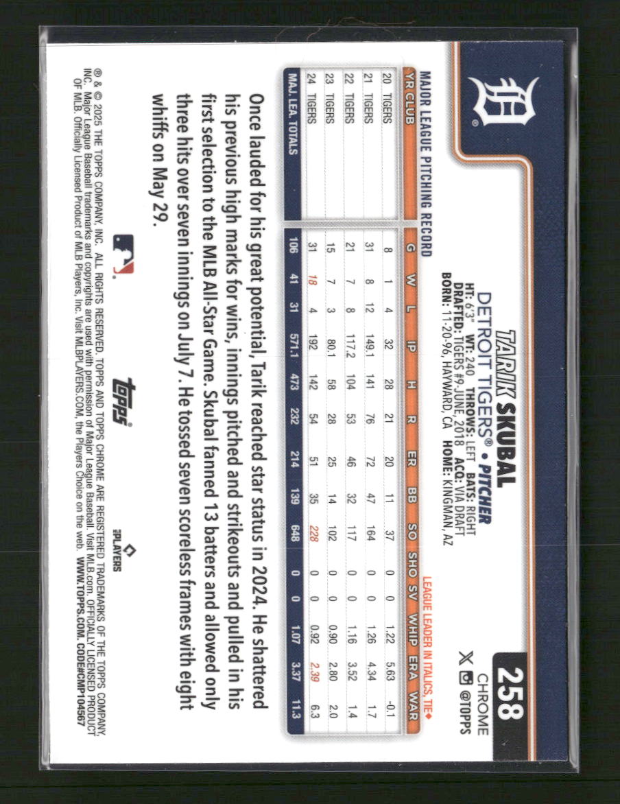 2025 Topps Chrome Lightboard Tarik Skubal #258