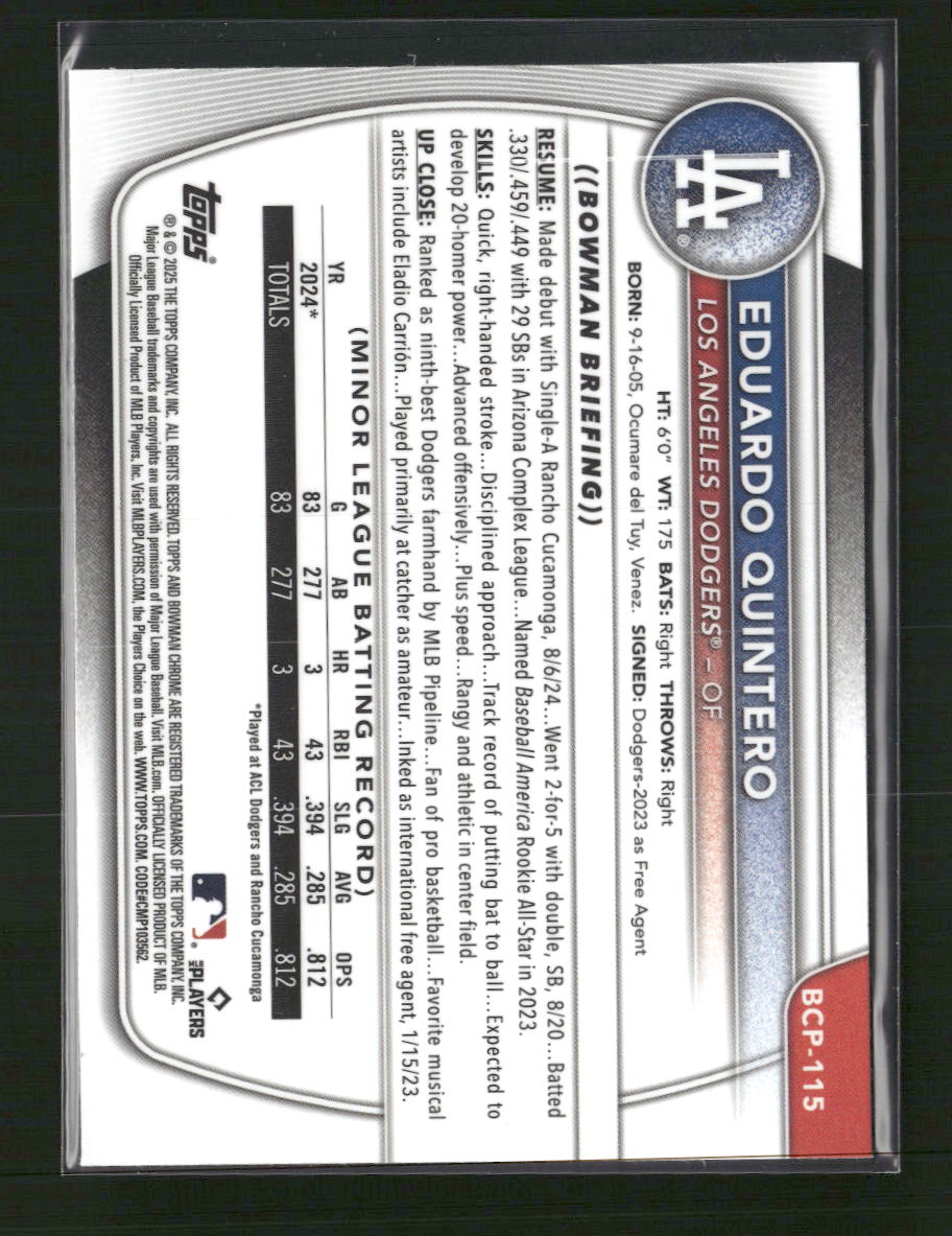 2025 BC Prospects Mojo Fuchsia Refractor Eduardo Quintero #/299 #BCP-115