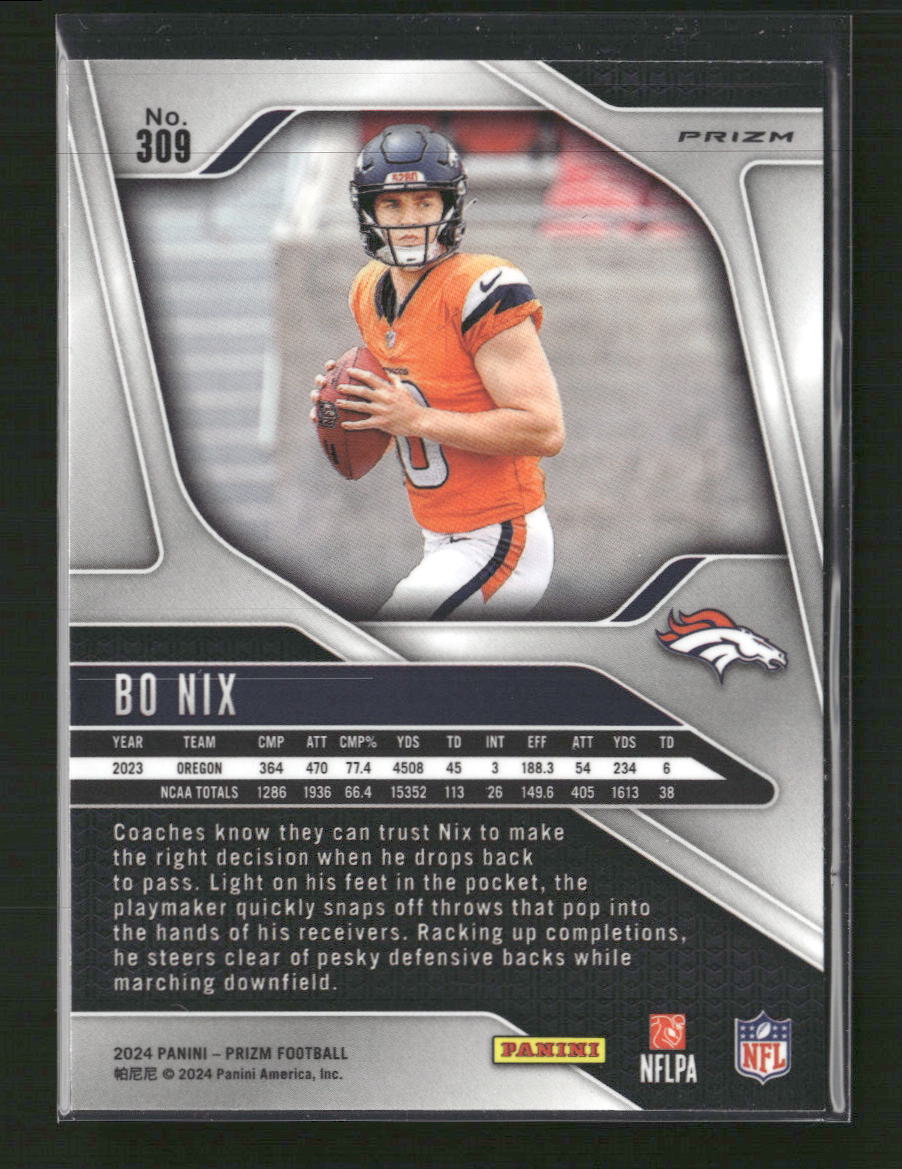 2024 Panini Prizm Neon Green Pulsar Bo Nix Rookie #309