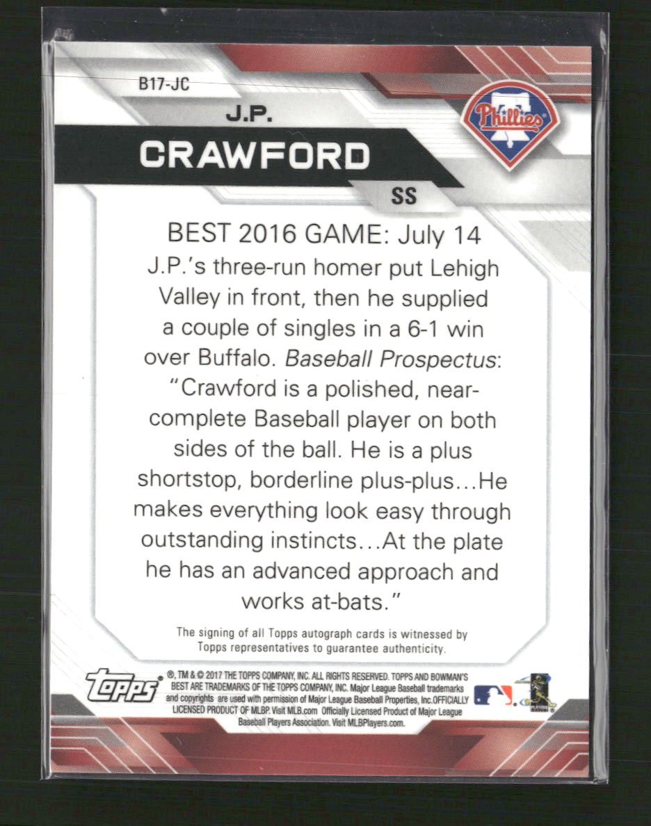 2017 Bowman's Best of 2017 Auto Atomic Refractor J.P. Crawford /25 Auto #B17-JC