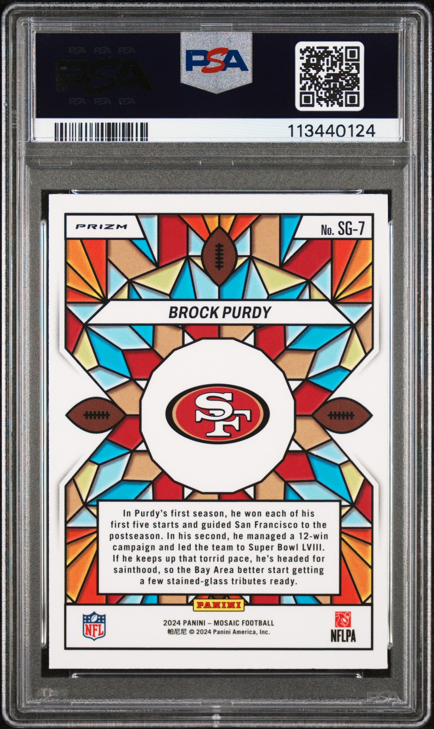 2024 Panini Mosaic Stained Glass Brock Purdy 9 PSA #SG7