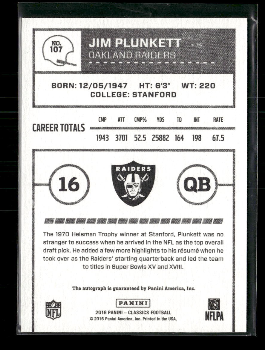 2016 Panini Classics Significant Signatures Jim Plunkett #/15 #107