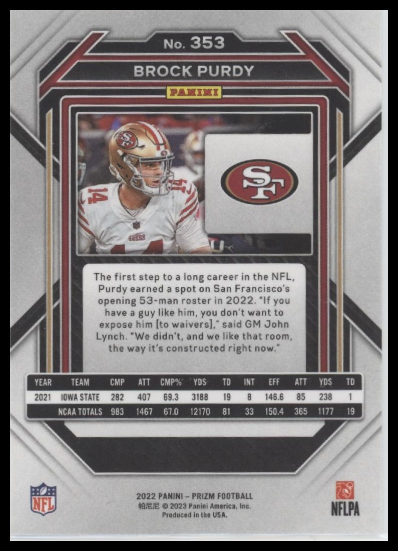 2022 Panini Prizm Brock Purdy Rookie #353