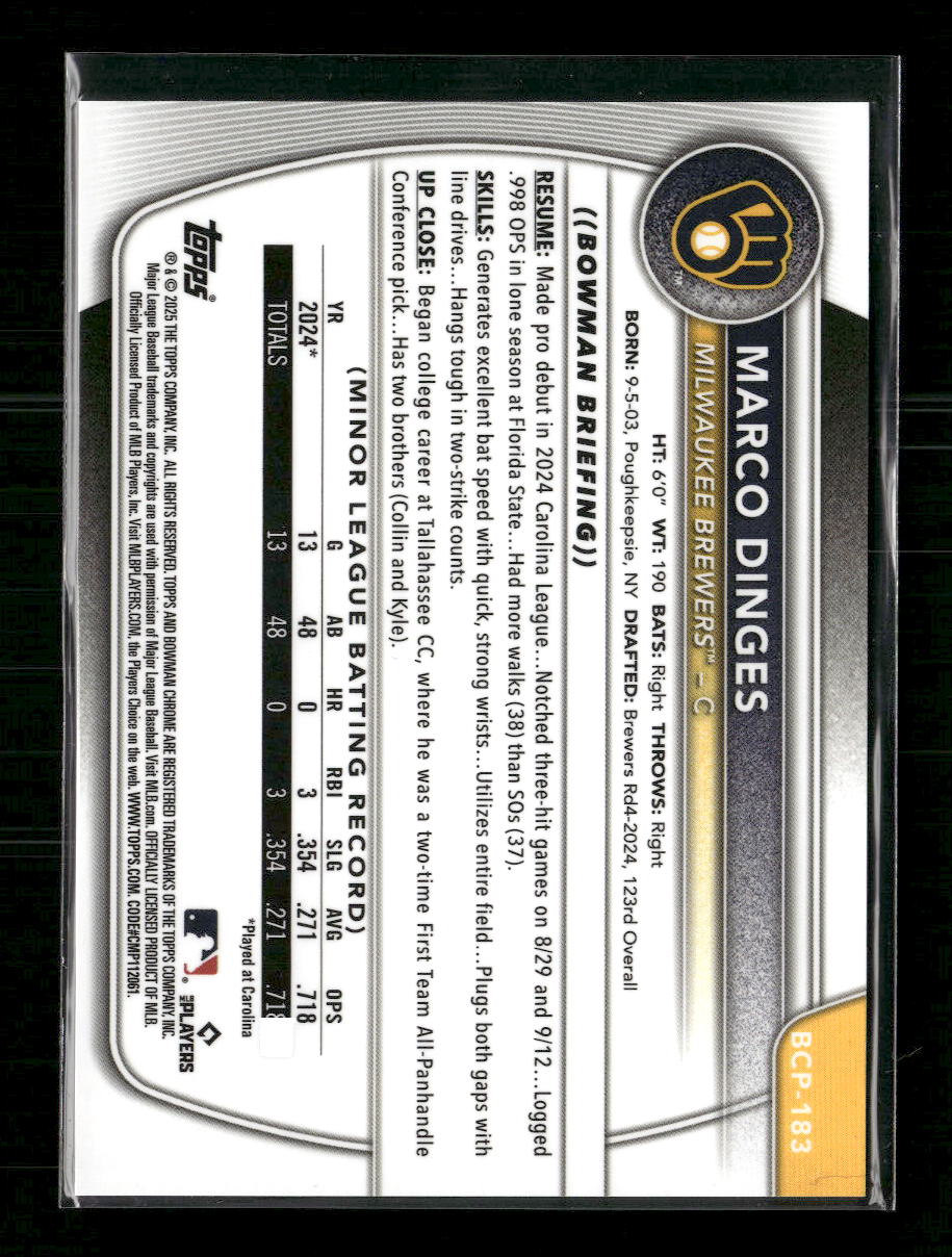 2025 Bowman Chrome Prospects Gold Marco Dinges #/50 #BCP-183
