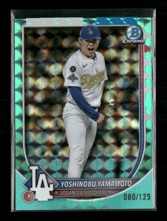 2025 Bowman Chrome #76 Yoshinobu Yamamoto #/125 Aqua Geometric Refractor