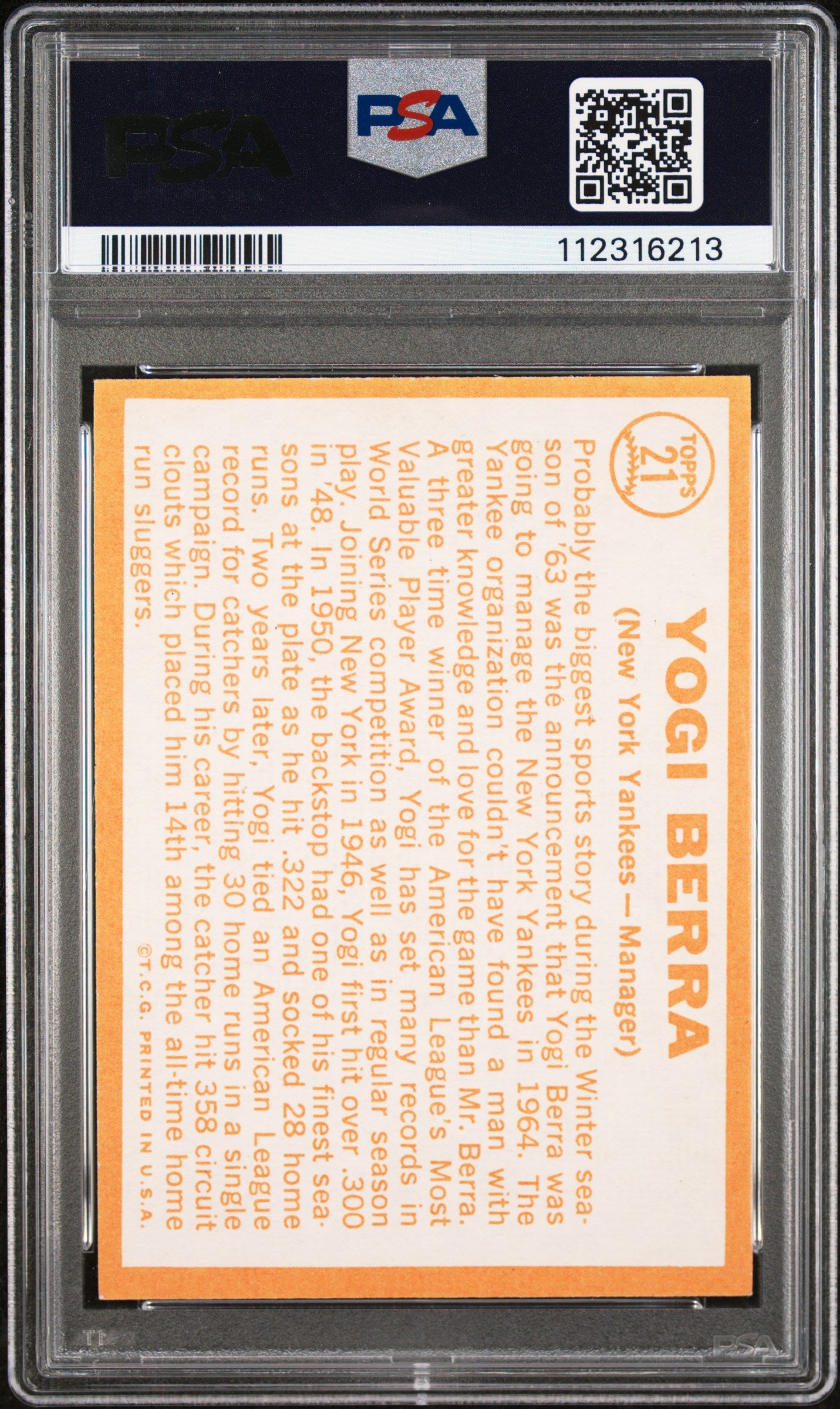 1964 Topps Yogi Berra 7 PSA #21