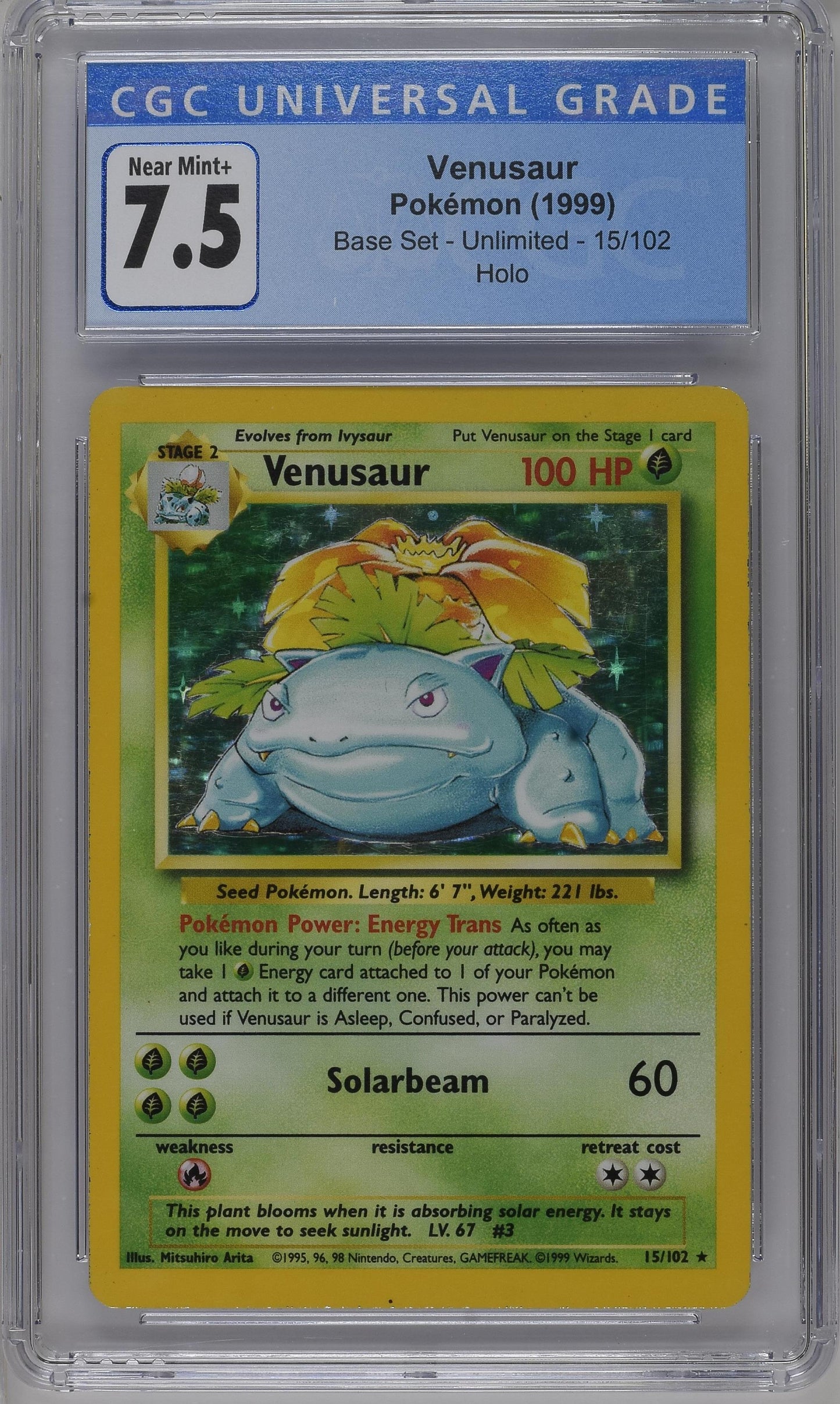 1999 Base Set Venusaur 7.5 CGC #15/102