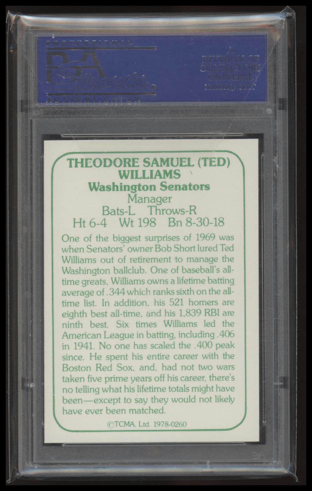 1978 Tcma The 1960'S Ted Williams 9 PSA #260