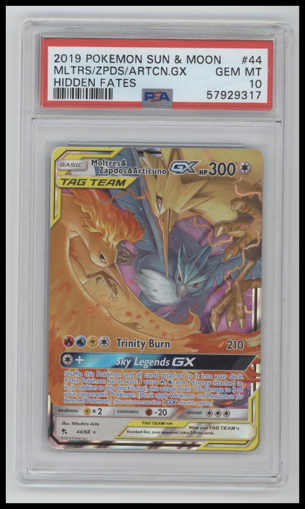 2019 Pokemon Sun & Moon Hidden Fates Hidden Fates Mltrs/Zpds/Artcn.Gx 10 PSA #44