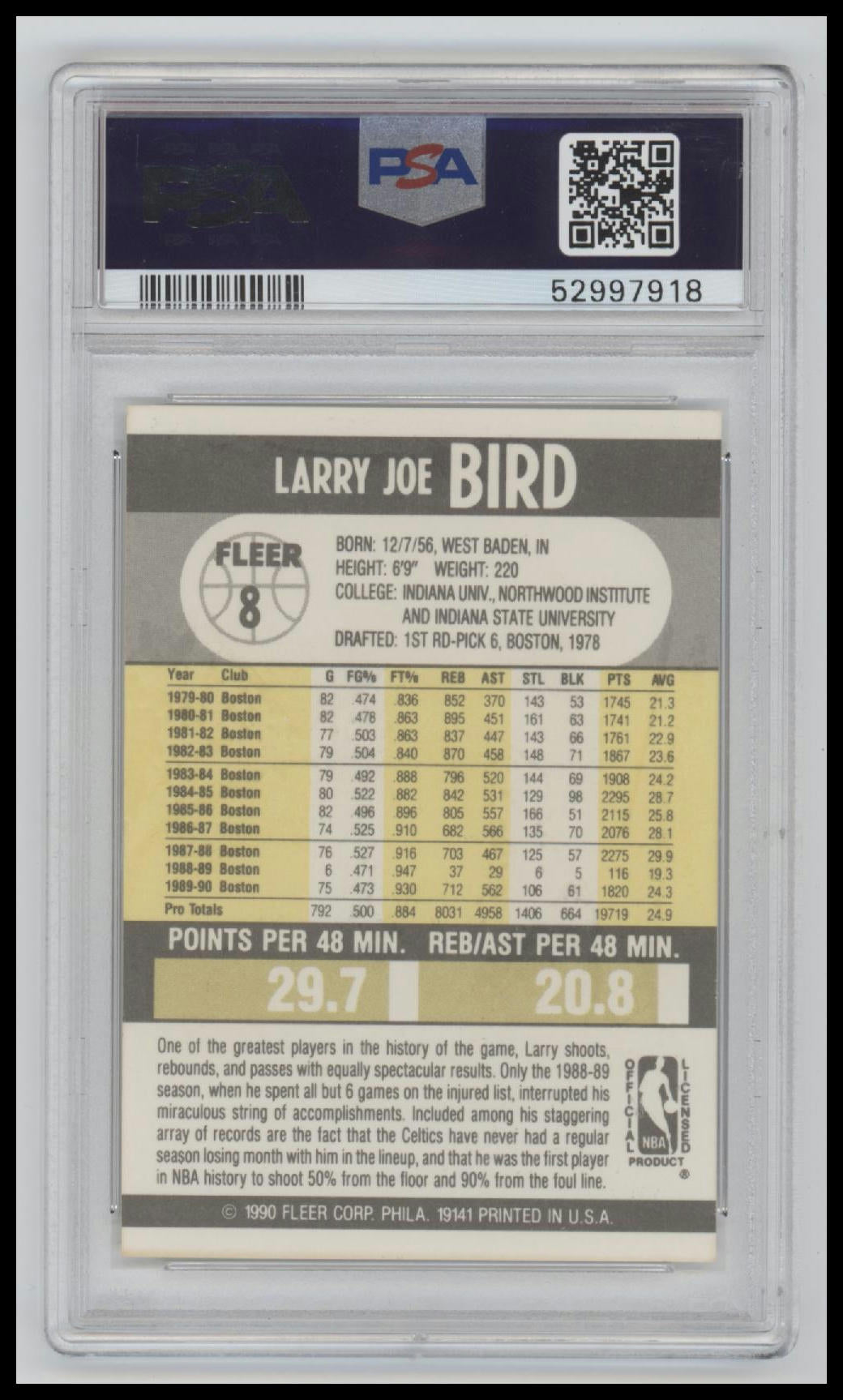 1990 Fleer Larry Bird #8 PSA 6