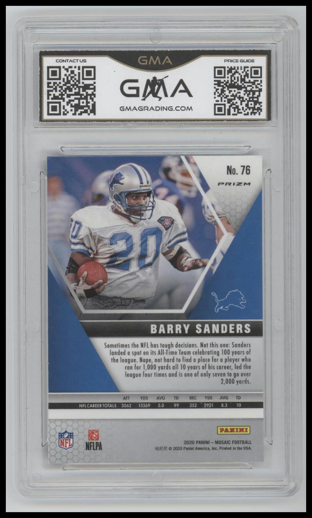 2020 Panini Mosaic Prizm Gold Barry Sanders #76 GMA 10