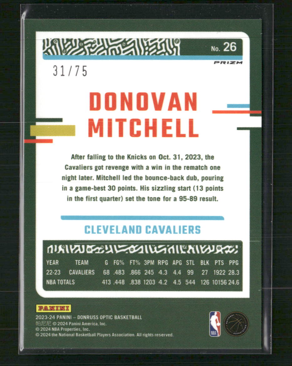 Donovan Mitchell 2023-24 #26 Donruss Optic Red Glitter #/75