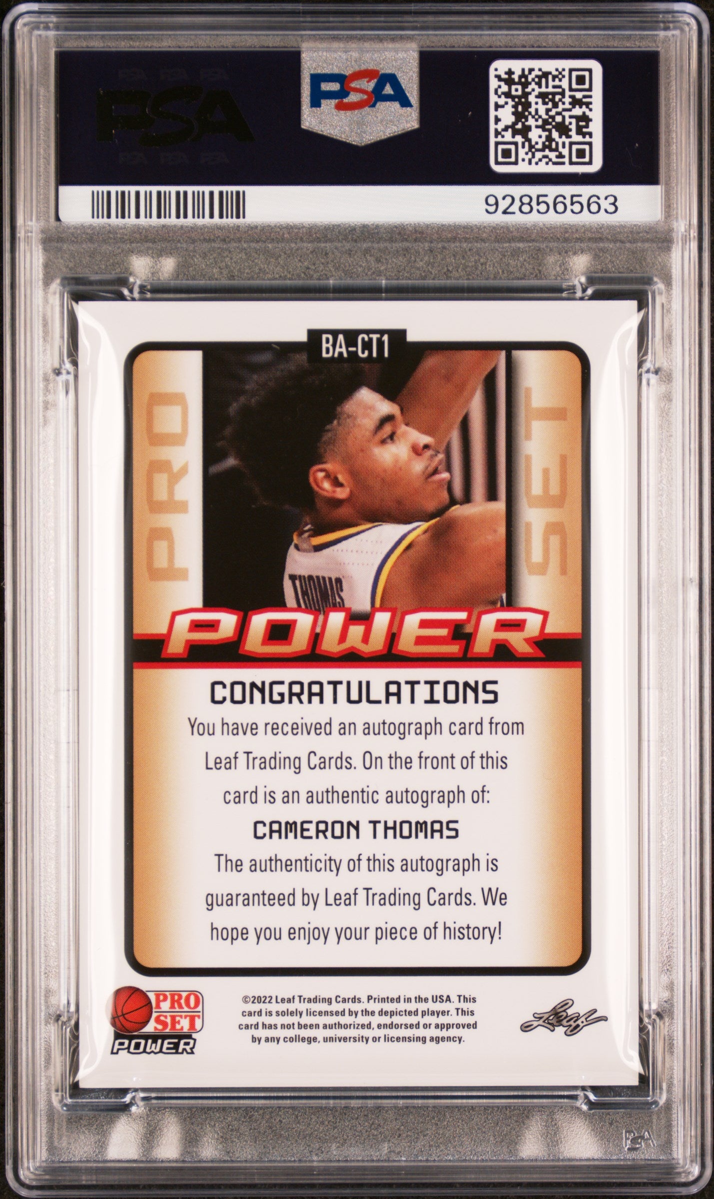 2021 Leaf Pro Set Power Autographs Autograph-Silver Cameron Thomas 8 PSA #CT1