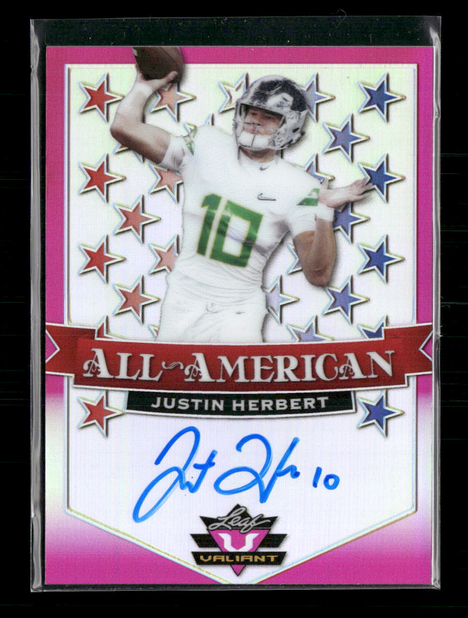 Justin Herbert 2020 #AA-JH2 Leaf Valiant All-American Autographs Pink #/15