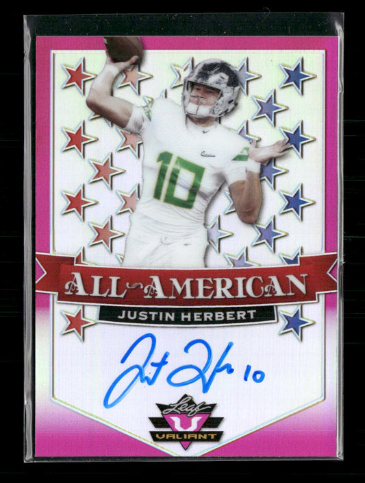 Justin Herbert 2020 #AA-JH2 Leaf Valiant All-American Autographs Pink #/15