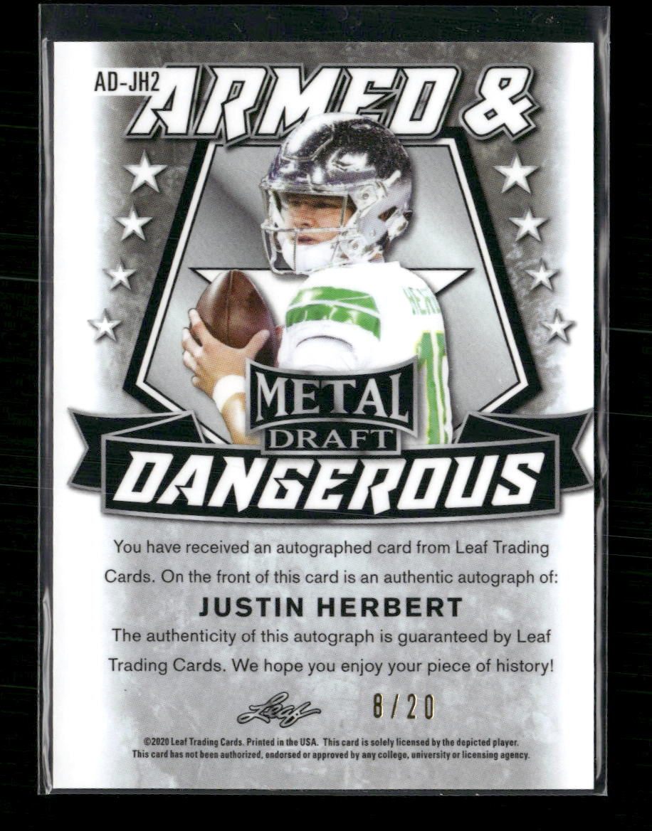 Justin Herbert 2020 #AD-JH2 Leaf Metal Armed & Dangerous Auto Wave Blue #/20