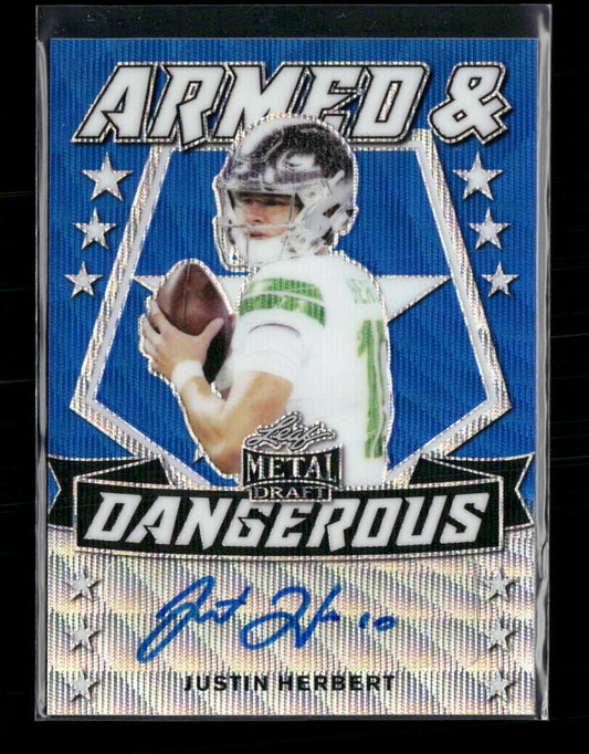 Justin Herbert 2020 #AD-JH2 Leaf Metal Armed & Dangerous Auto Wave Blue #/20