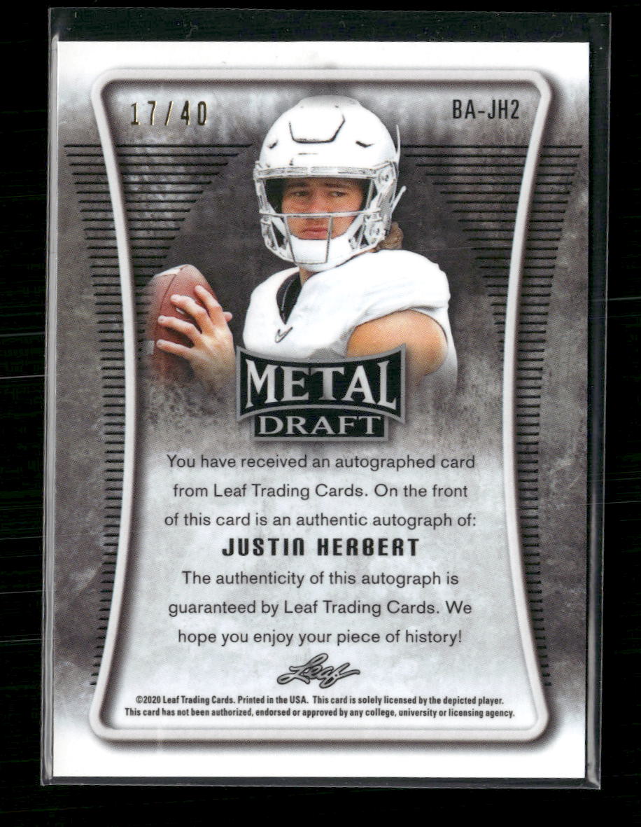 Justin Herbert 2020 #BA-JH2 Leaf Metal Draft Crystal Silver Auto #/40