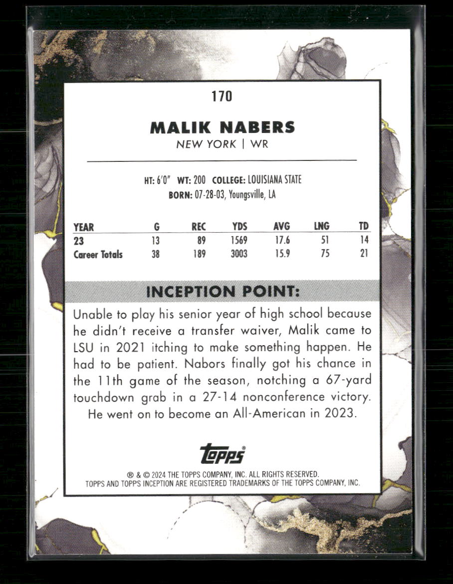 Malik Nabers  2024 #170 Topps Inception Orange Rookie #/50