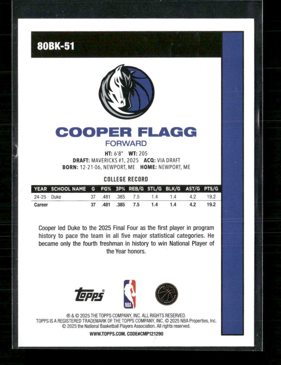 Cooper Flagg #80BK-51 2025-26 Topps 1980-81 Topps Basketball