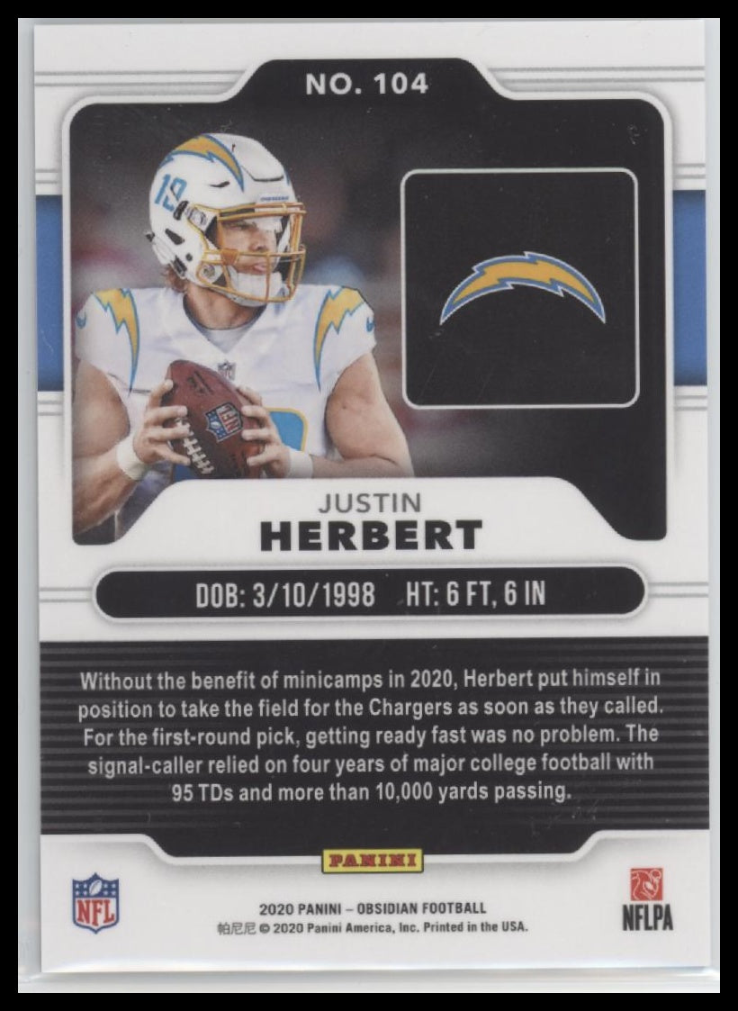 Justin Herbert 2020 Panini Obsidian Rookie #104