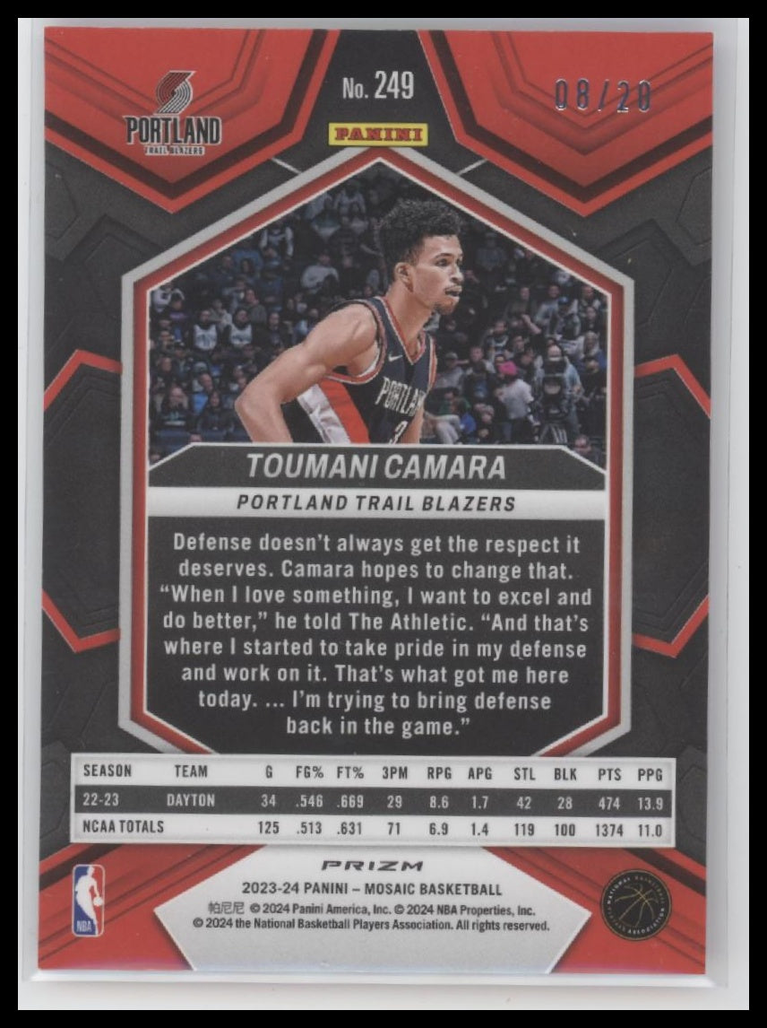 Toumani Camara 2023-24 #249 Panini Mosaic Fast Break Pink Rookie #/20