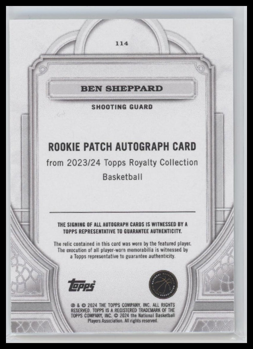 Ben Sheppard 2023/24 #114 Topps Royalty Patch & Auto Green #/5