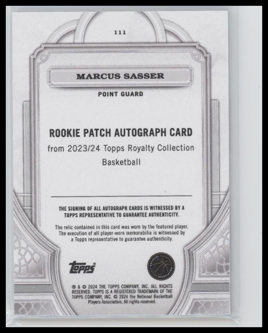 Marcus Sasser 2023/24 #111 Topps Royalty Patch & Auto Blue #/25