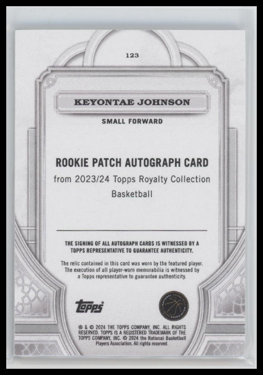 Keyontae Johnson 2023-24 #123 Topps Royalty Blue Rookie Patch & Auto #/25