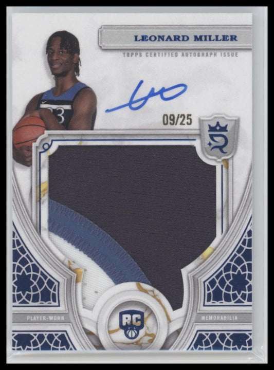 Leonard Miller 2023-24 #120 Topps Royalty Blue Rookie Patch & Auto #/25